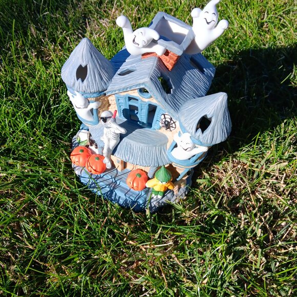 VTG PartyLite Halloween Ceramic Haunted Tealight House Candle Holder P7311 w Box - Picture 3 of 10